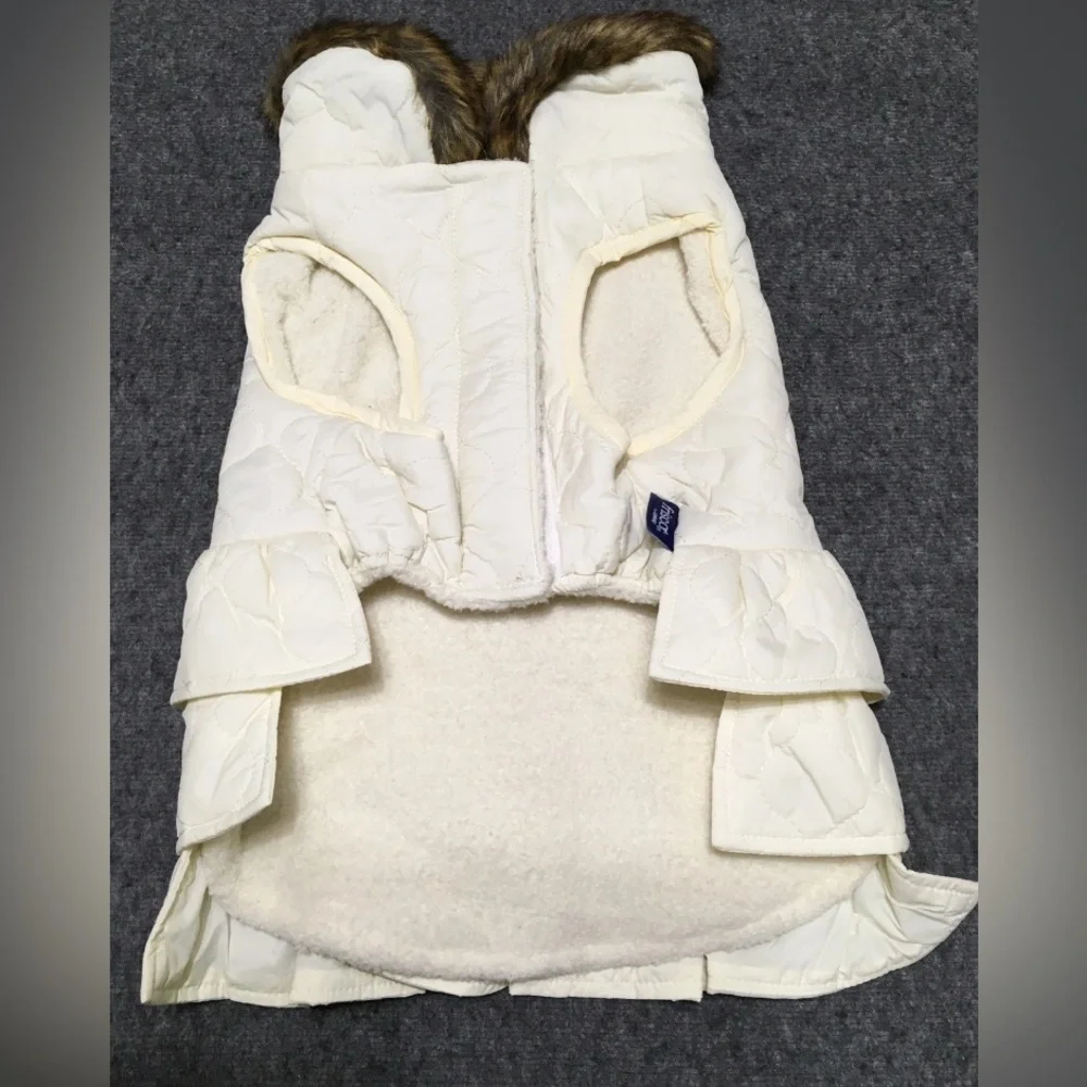 Frisco Pet Apparel M Dog / Cat Faux Fur Trim Cream Ruffle Vest Dress